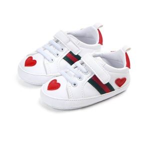 White Red Striped Baby Boy Girl Embroidered Shoes